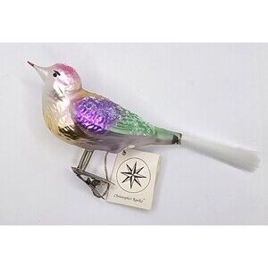 Christopher Radko Tree clip on Ornament Multicolor Bird with Filament Tail